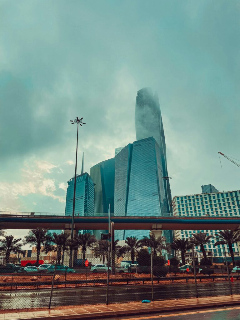 Riyadh city skyline in Saudi Arabia with modern towers and palm trees